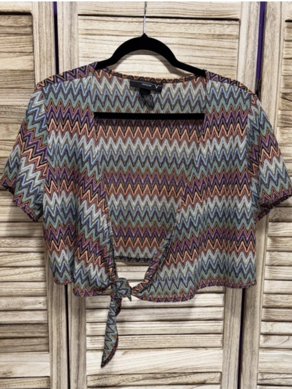 Venezia Multicolor Zigzag Tie-Front Crop Top